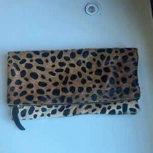 Clare V. Foldover Clutch with Leopard Hair-On